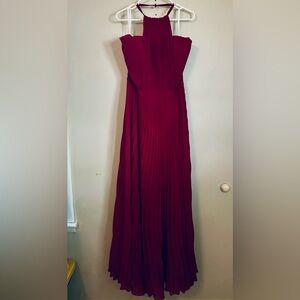 Elegant Burgundy Red Halter Formal Dress
